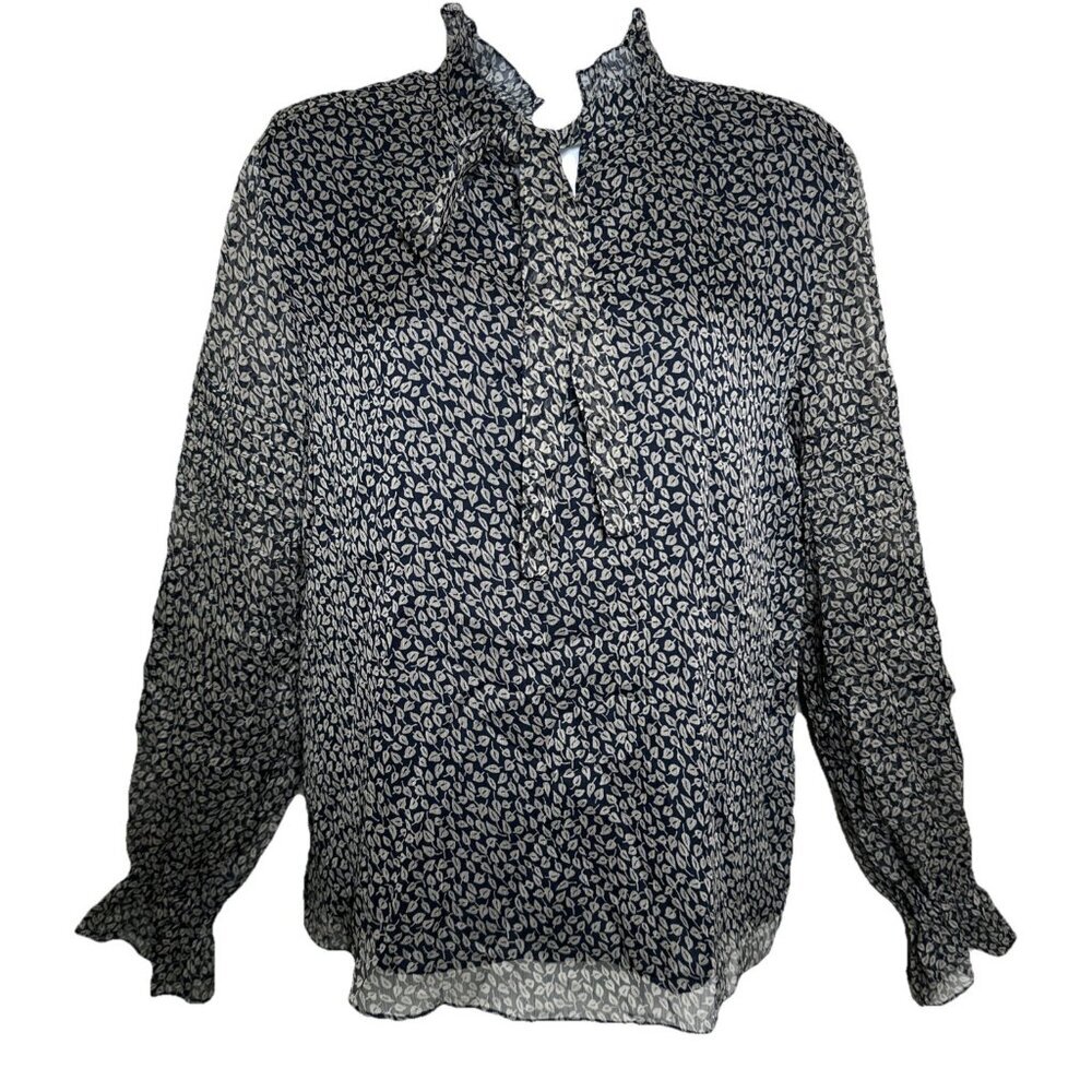 Lauren Ralph Lauren V Neck Tie Blouse Small Petite Long Sleeve Office Workwear